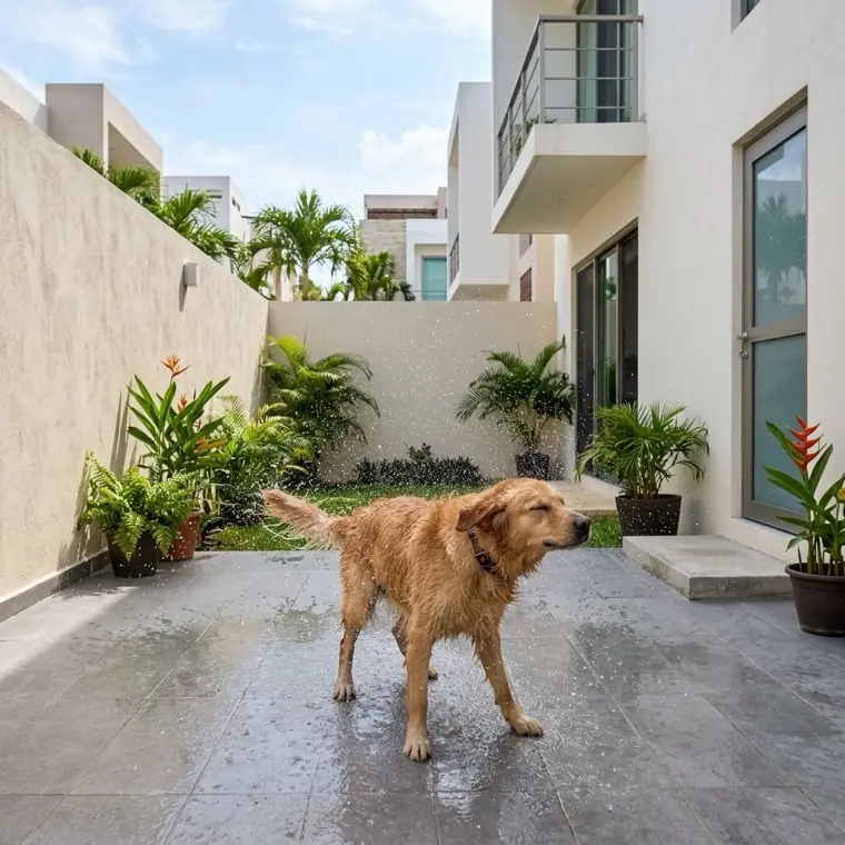 Perro sacudiéndose el agua del pelo
